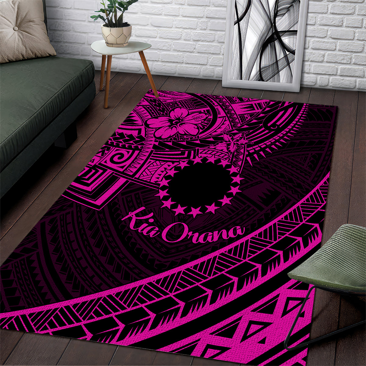 Kia Orana Cook Islands Area Rug Circle Stars With Floral Pink Pattern LT01 Pink - Polynesian Pride