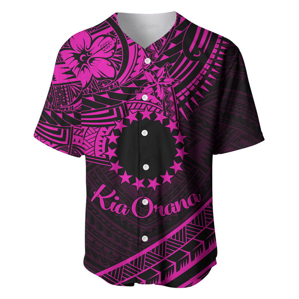 Kia Orana Cook Islands Baseball Jersey Circle Stars With Floral Pink Pattern LT01 Pink - Polynesian Pride