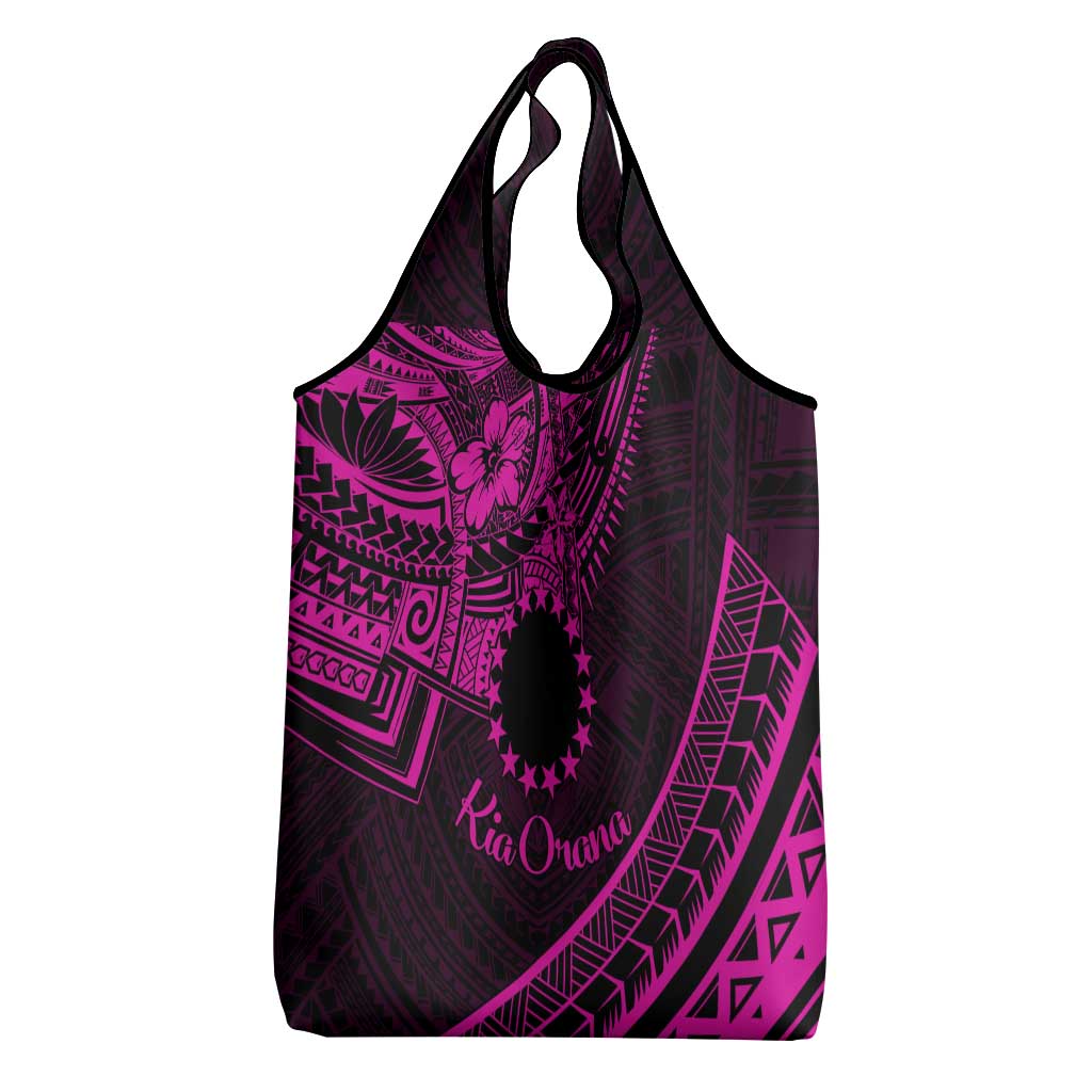 Kia Orana Cook Islands Grocery Bag Circle Stars With Floral Pink Pattern LT01 - Polynesian Pride