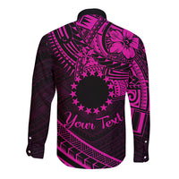 Kia Orana Cook Islands Long Sleeve Button Shirt Circle Stars With Floral Pink Pattern LT01 - Polynesian Pride