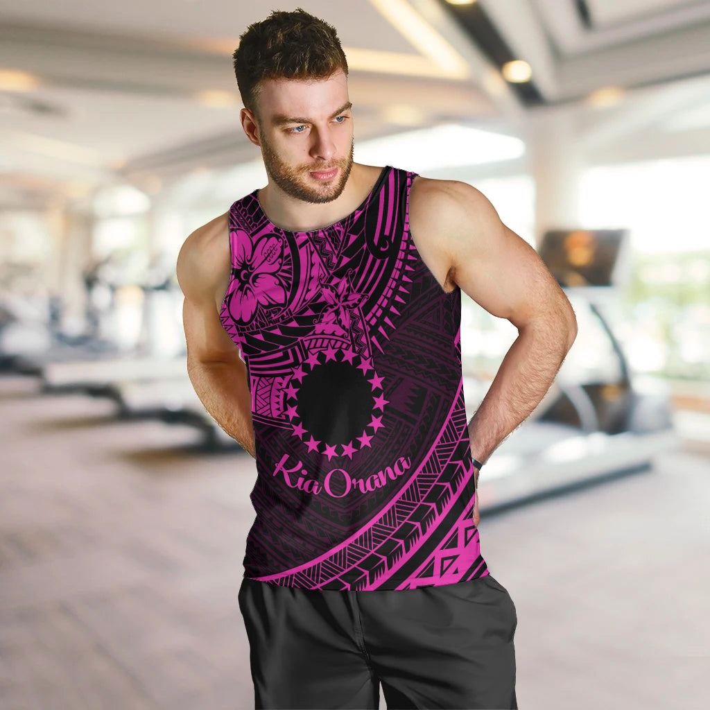 Kia Orana Cook Islands Men Tank Top Circle Stars With Floral Pink Pattern LT01 Pink - Polynesian Pride