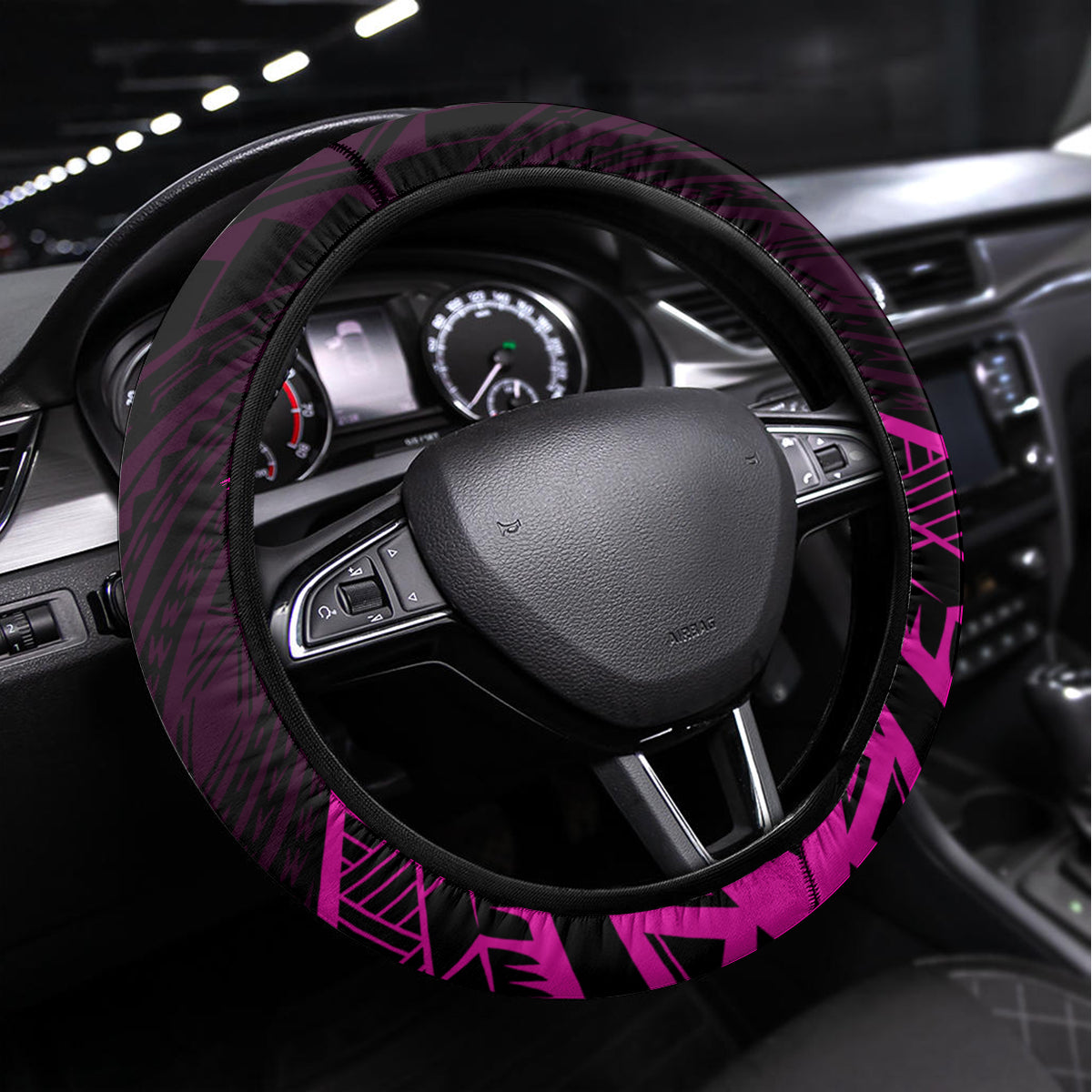 Kia Orana Cook Islands Steering Wheel Cover Circle Stars With Floral Pink Pattern LT01 Universal Fit Pink - Polynesian Pride