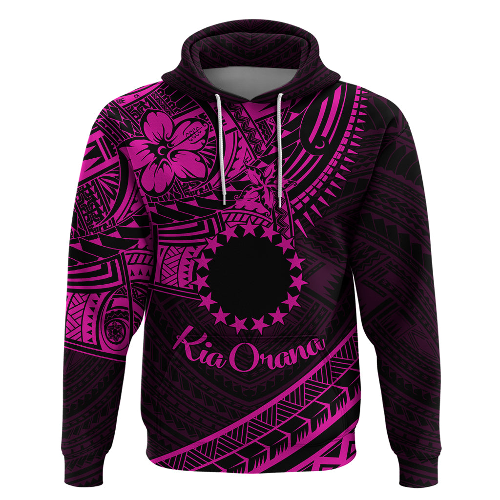 Kia Orana Cook Islands Zip Hoodie Circle Stars With Floral Pink Pattern LT01 Pullover Hoodie Pink - Polynesian Pride