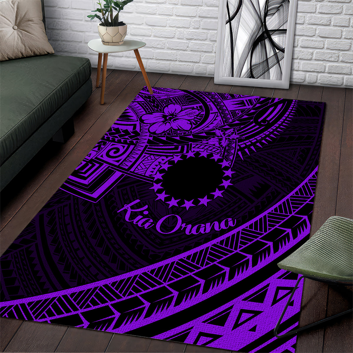 Kia Orana Cook Islands Area Rug Circle Stars With Floral Purple Pattern LT01 Purple - Polynesian Pride