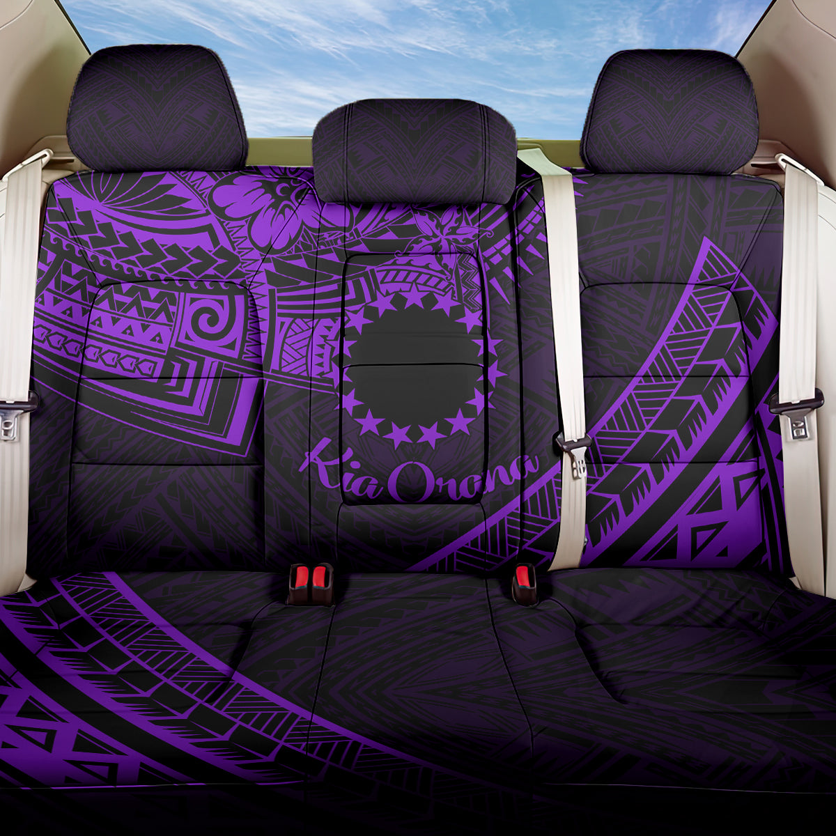 Kia Orana Cook Islands Back Car Seat Cover Circle Stars With Floral Purple Pattern LT01