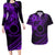 Kia Orana Cook Islands Couples Matching Long Sleeve Bodycon Dress and Hawaiian Shirt Circle Stars With Floral Purple Pattern LT01 Purple - Polynesian Pride