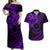 Kia Orana Cook Islands Couples Matching Off Shoulder Maxi Dress and Hawaiian Shirt Circle Stars With Floral Purple Pattern LT01 Purple - Polynesian Pride