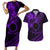 Kia Orana Cook Islands Couples Matching Short Sleeve Bodycon Dress and Hawaiian Shirt Circle Stars With Floral Purple Pattern LT01 Purple - Polynesian Pride