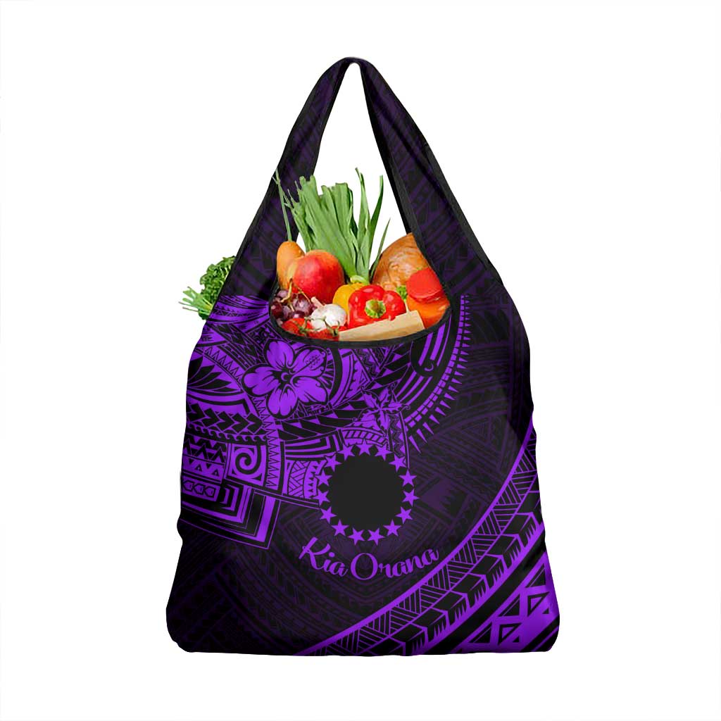Kia Orana Cook Islands Grocery Bag Circle Stars With Floral Purple Pattern LT01 1-pack One Size Purple - Polynesian Pride