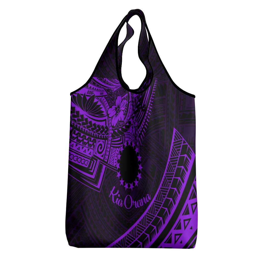 Kia Orana Cook Islands Grocery Bag Circle Stars With Floral Purple Pattern LT01 - Polynesian Pride