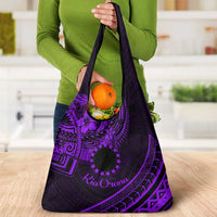 Kia Orana Cook Islands Grocery Bag Circle Stars With Floral Purple Pattern LT01 - Polynesian Pride