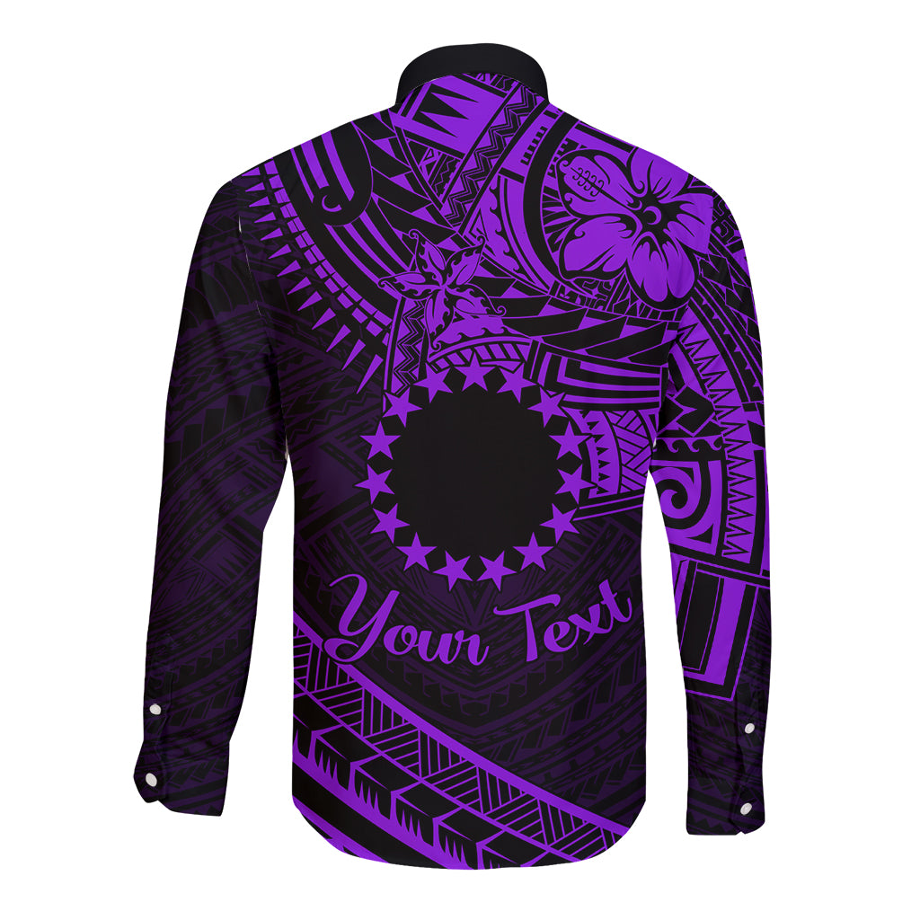 Kia Orana Cook Islands Long Sleeve Button Shirt Circle Stars With Floral Purple Pattern LT01 - Polynesian Pride