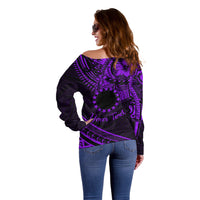 Kia Orana Cook Islands Off Shoulder Sweater Circle Stars With Floral Purple Pattern LT01 - Polynesian Pride