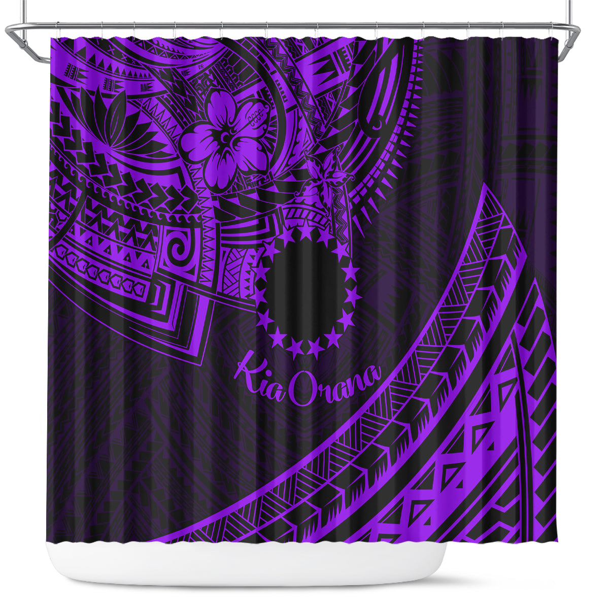 Kia Orana Cook Islands Shower Curtain Circle Stars With Floral Purple Pattern LT01 Purple - Polynesian Pride