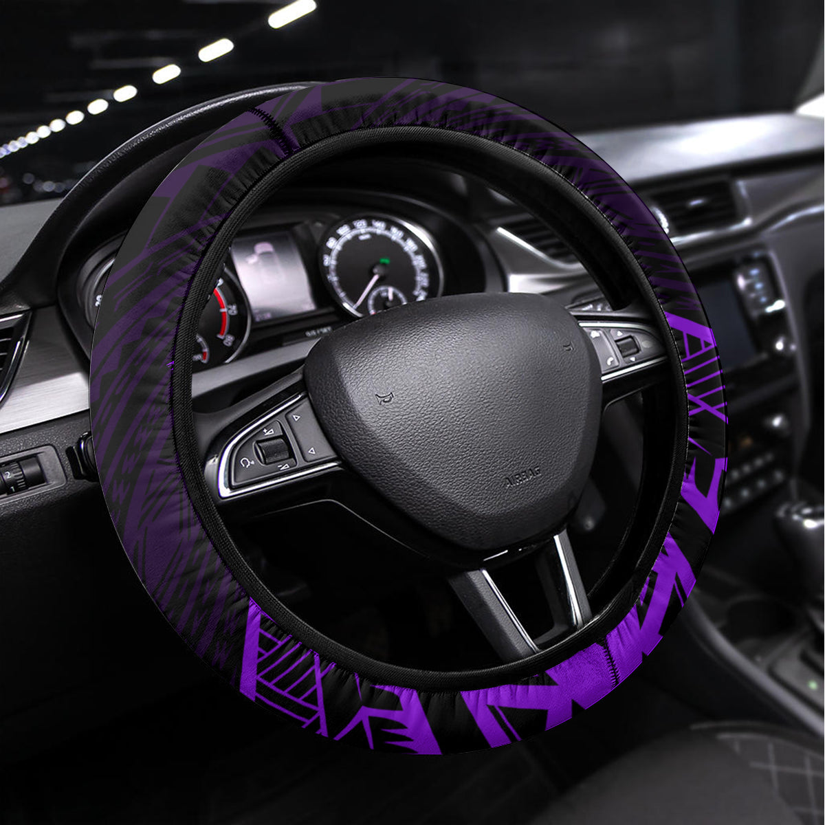 Kia Orana Cook Islands Steering Wheel Cover Circle Stars With Floral Purple Pattern LT01 Universal Fit Purple - Polynesian Pride