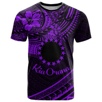 Kia Orana Cook Islands T Shirt Circle Stars With Floral Purple Pattern LT01 Purple - Polynesian Pride
