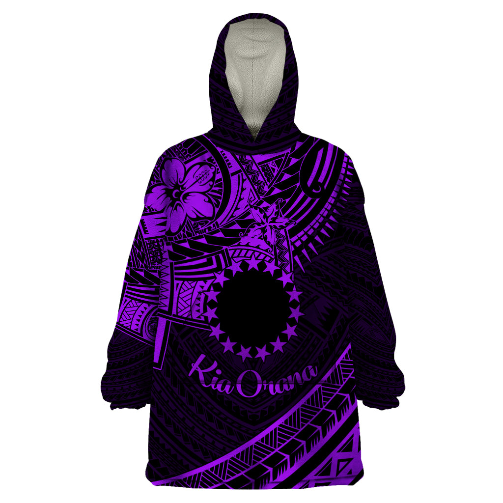 Kia Orana Cook Islands Wearable Blanket Hoodie Circle Stars With Floral Purple Pattern LT01 One Size Purple - Polynesian Pride