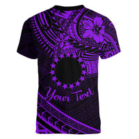 Kia Orana Cook Islands Women V Neck T Shirt Circle Stars With Floral Purple Pattern LT01 - Polynesian Pride