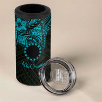 Kia Orana Cook Islands 4 in 1 Can Cooler Tumbler Circle Stars With Floral Turquoise Pattern