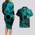 Kia Orana Cook Islands Couples Matching Long Sleeve Bodycon Dress and Hawaiian Shirt Circle Stars With Floral Turquoise Pattern LT01 - Polynesian Pride