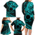 Kia Orana Cook Islands Family Matching Long Sleeve Bodycon Dress and Hawaiian Shirt Circle Stars With Floral Turquoise Pattern LT01 - Polynesian Pride