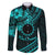 Kia Orana Cook Islands Family Matching Long Sleeve Bodycon Dress and Hawaiian Shirt Circle Stars With Floral Turquoise Pattern LT01 Dad's Shirt - Long Sleeve Turquoise - Polynesian Pride