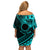 Kia Orana Cook Islands Family Matching Off Shoulder Short Dress and Hawaiian Shirt Circle Stars With Floral Turquoise Pattern LT01 - Polynesian Pride