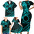 Kia Orana Cook Islands Family Matching Short Sleeve Bodycon Dress and Hawaiian Shirt Circle Stars With Floral Turquoise Pattern LT01 - Polynesian Pride