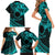 Kia Orana Cook Islands Family Matching Short Sleeve Bodycon Dress and Hawaiian Shirt Circle Stars With Floral Turquoise Pattern LT01 - Polynesian Pride