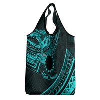 Kia Orana Cook Islands Grocery Bag Circle Stars With Floral Turquoise Pattern LT01 - Polynesian Pride
