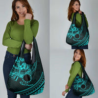 Kia Orana Cook Islands Grocery Bag Circle Stars With Floral Turquoise Pattern LT01 - Polynesian Pride