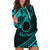 Kia Orana Cook Islands Hoodie Dress Circle Stars With Floral Turquoise Pattern LT01 Turquoise - Polynesian Pride