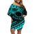 Kia Orana Cook Islands Off Shoulder Short Dress Circle Stars With Floral Turquoise Pattern LT01 Women Turquoise - Polynesian Pride