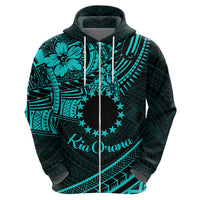 Kia Orana Cook Islands Zip Hoodie Circle Stars With Floral Turquoise Pattern LT01 - Polynesian Pride
