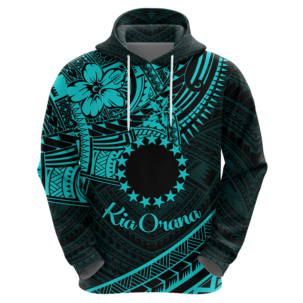 Kia Orana Cook Islands Zip Hoodie Circle Stars With Floral Turquoise Pattern LT01 - Polynesian Pride