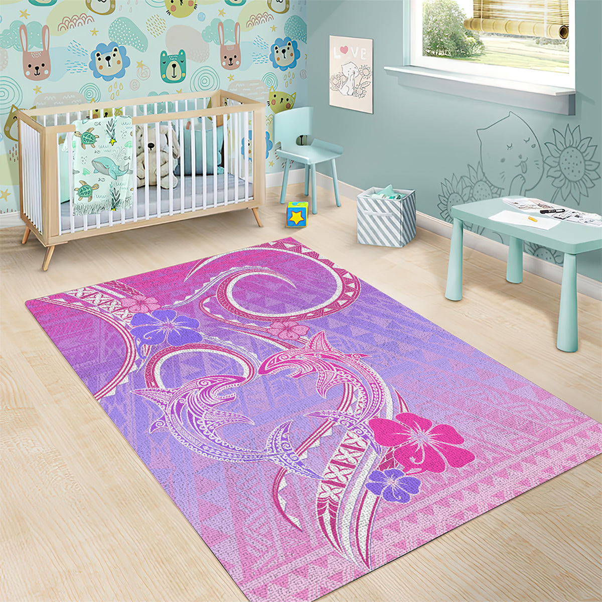 Polynesian Shark Valentine Area Rug Sweet Unique Version