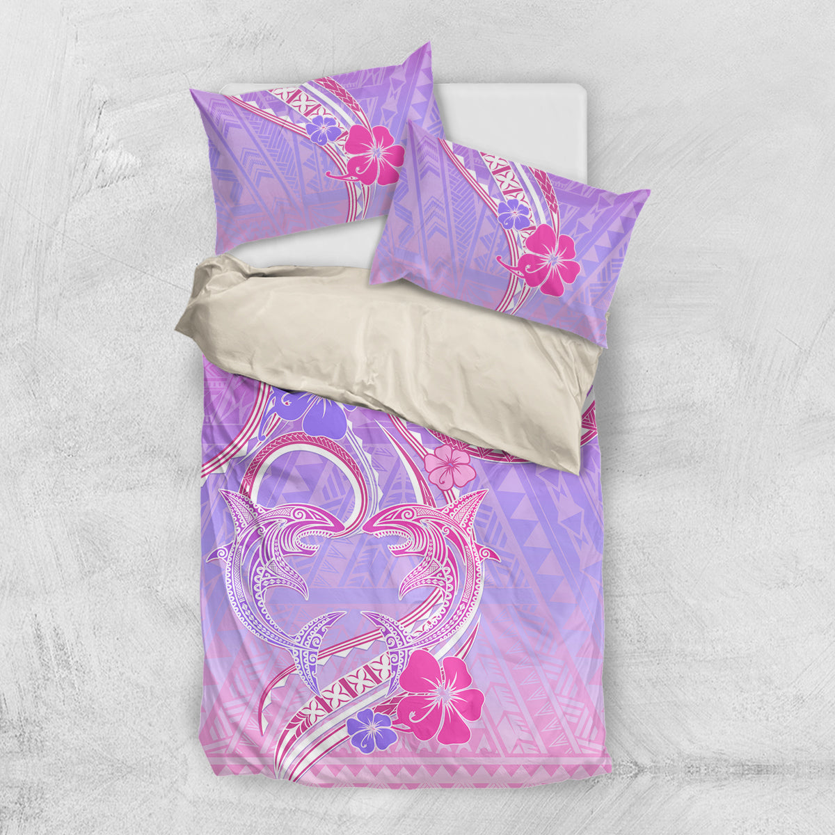 Polynesian Shark Valentine Bedding Set Sweet Unique Version LT01 US Twin 172cm x 218cm Pink - Polynesian Pride