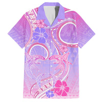Polynesian Shark Valentine Family Matching Off Shoulder Maxi Dress and Hawaiian Shirt Sweet Unique Version LT01 Dad's Shirt - Short Sleeve Pink - Polynesian Pride