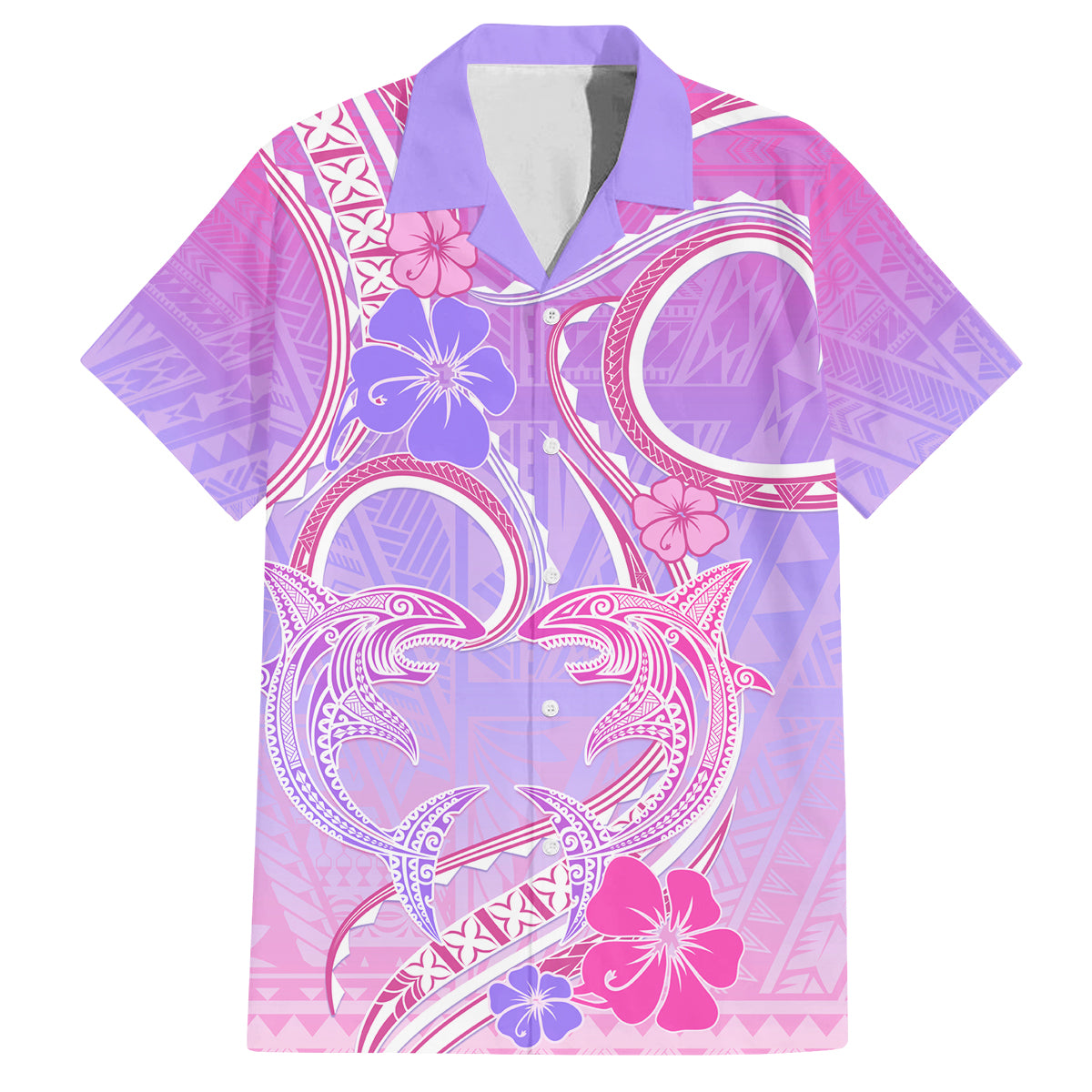 Polynesian Shark Valentine Family Matching Tank Maxi Dress and Hawaiian Shirt Sweet Unique Version LT01 Dad's Shirt - Short Sleeve Pink - Polynesian Pride