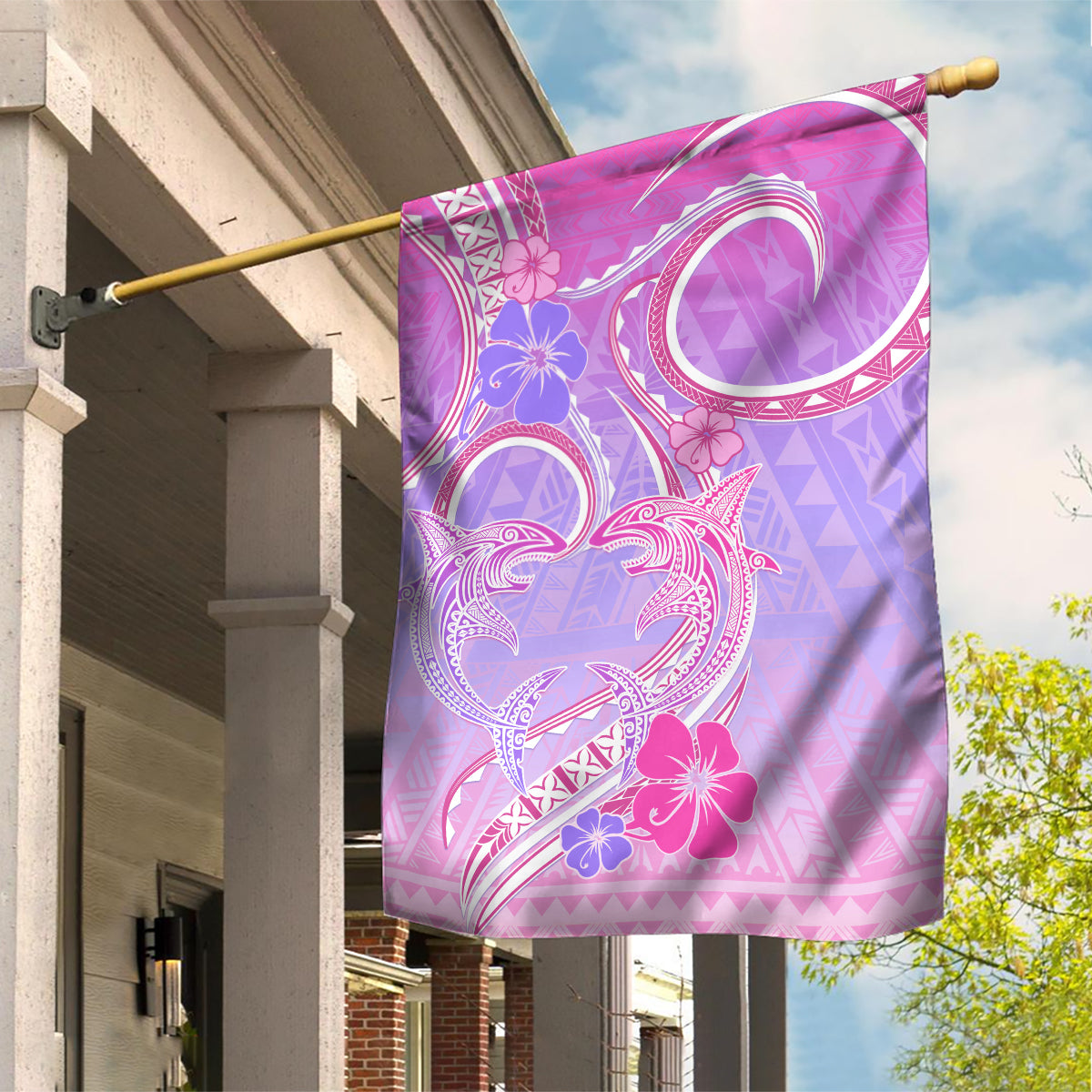 Polynesian Shark Valentine Garden Flag Sweet Unique Version LT01 House Flag Pink - Polynesian Pride