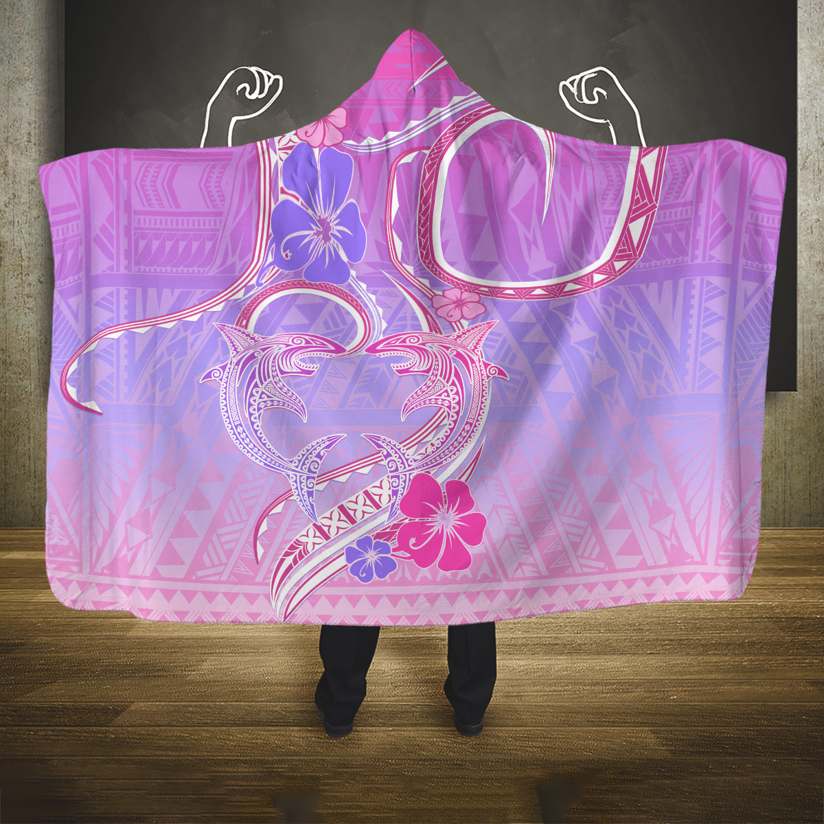 Polynesian Shark Valentine Hooded Blanket Sweet Unique Version LT01 One Size Pink - Polynesian Pride