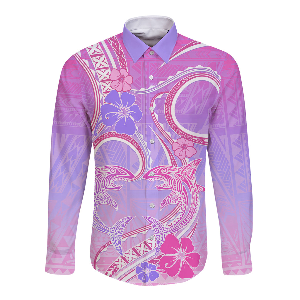 Polynesian Shark Valentine Long Sleeve Button Shirt Sweet Unique Version LT01 Unisex Pink - Polynesian Pride