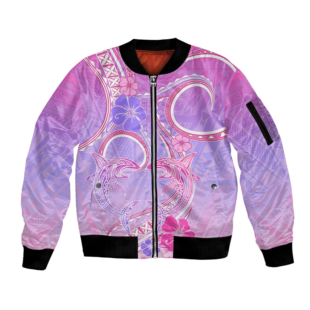 Polynesian Shark Valentine Sleeve Zip Bomber Jacket Sweet Unique Version LT01 Unisex Pink - Polynesian Pride