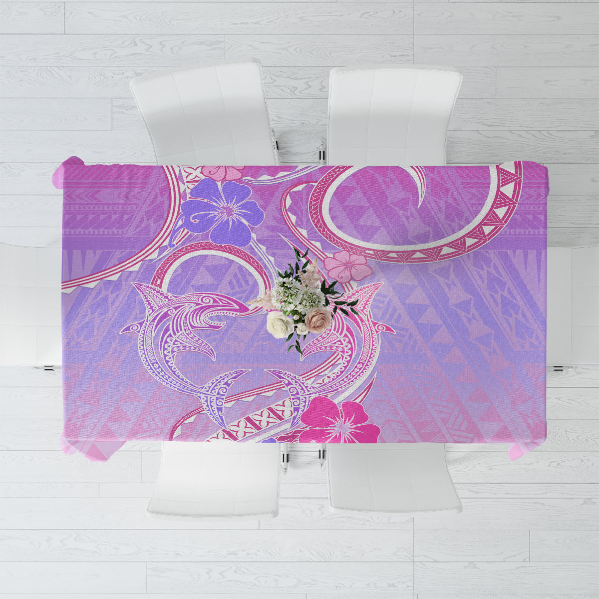 Polynesian Shark Valentine Tablecloth Sweet Unique Version LT01 Pink - Polynesian Pride