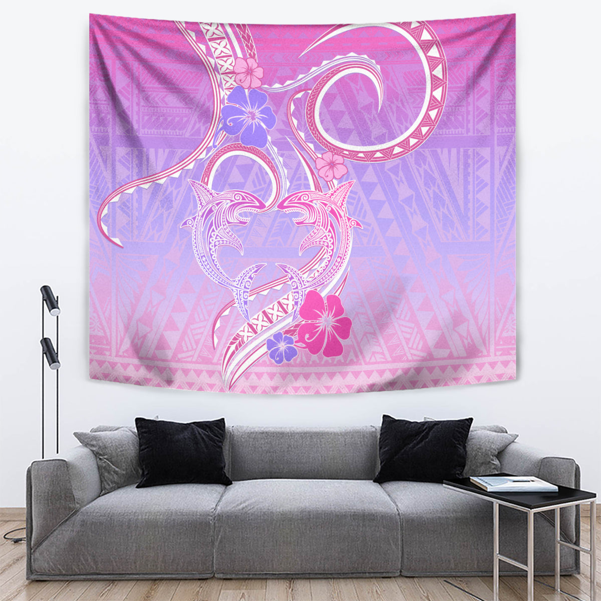 Polynesian Shark Valentine Tapestry Sweet Unique Version LT01 Pink - Polynesian Pride