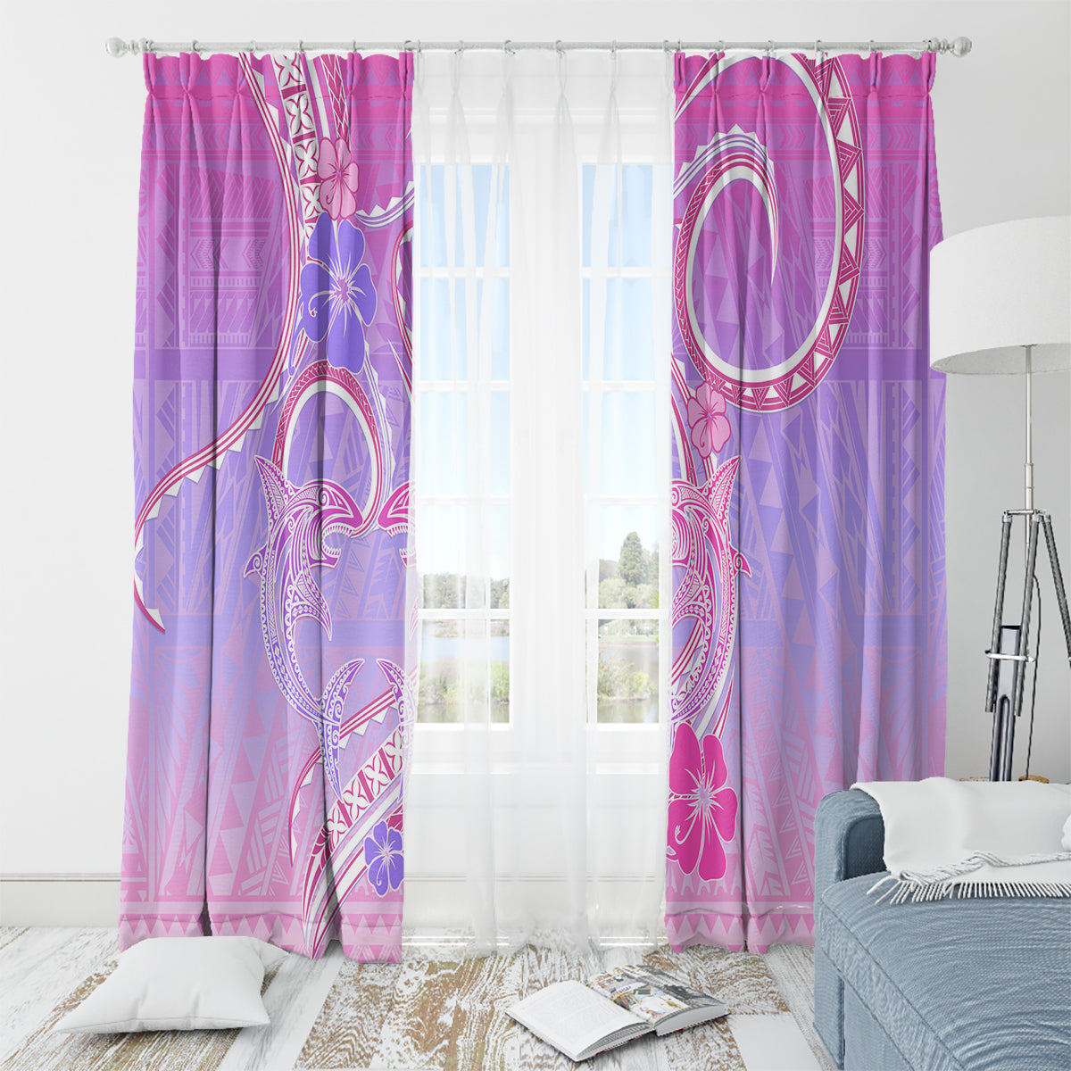 Polynesian Shark Valentine Window Curtain Sweet Unique Version LT01 - Polynesian Pride