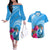 Yap Day Couples Matching Off The Shoulder Long Sleeve Dress and Hawaiian Shirt Nam nu Waqab Tropical Flower LT01 Blue - Polynesian Pride