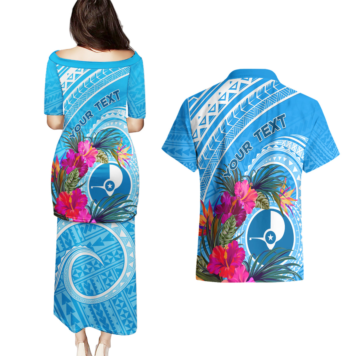 Yap Day Couples Matching Puletasi and Hawaiian Shirt Nam nu Waqab Tropical Flower LT01 - Polynesian Pride