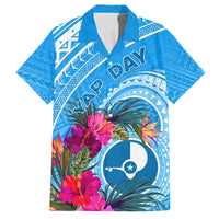Yap Day Family Matching Tank Maxi Dress and Hawaiian Shirt Nam nu Waqab Tropical Flower LT01 Dad's Shirt - Short Sleeve Blue - Polynesian Pride