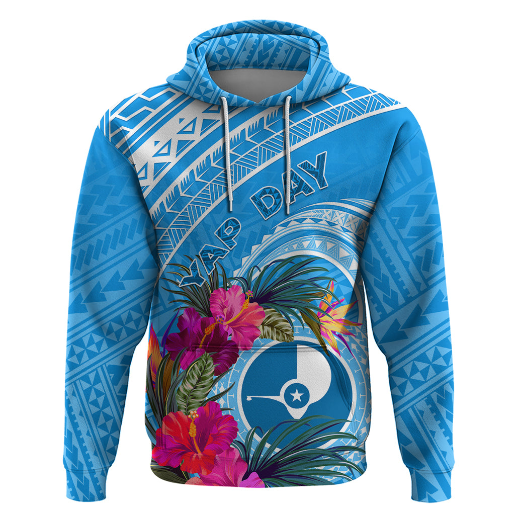 Yap Day Hoodie Nam nu Waqab Tropical Flower LT01 Pullover Hoodie Blue - Polynesian Pride